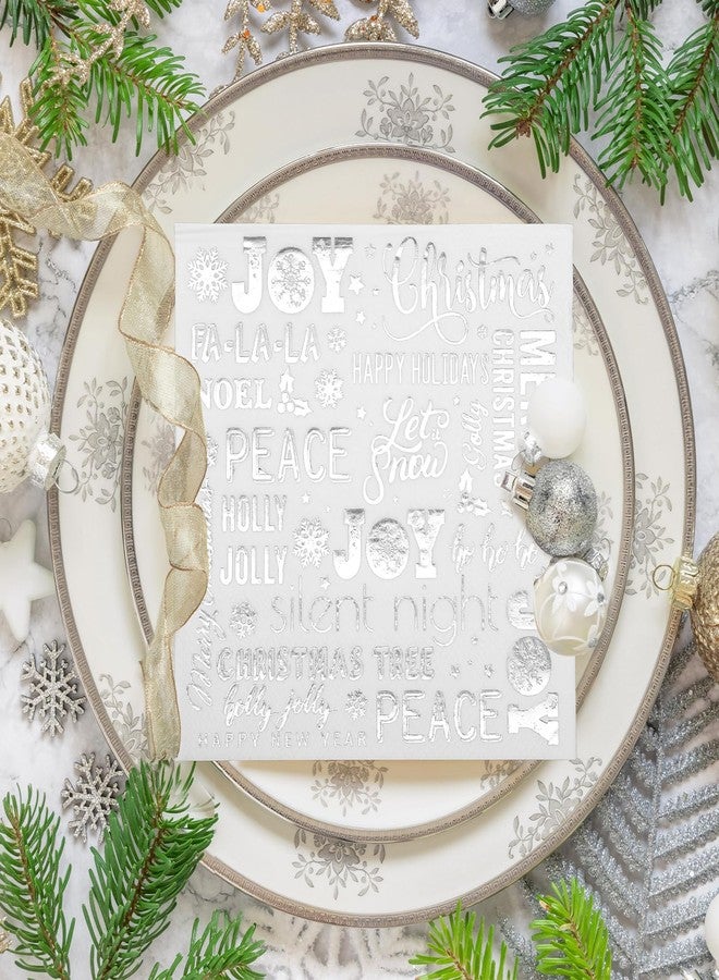 Whaline 100Pcs Christmas Paper Napkin Silver Foil Joy Holly Jolly Disposable Luncheon Napkins Xmas Dinner Dessert Napkins for Winter New Year Party Supplies Table Decor - Image 5